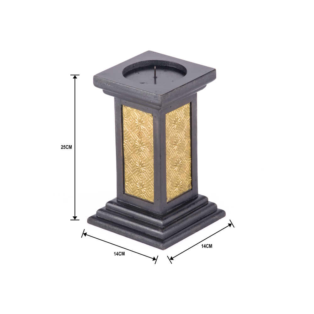 WOOD BRASS FITTED SQUARE CANDLE SMALL