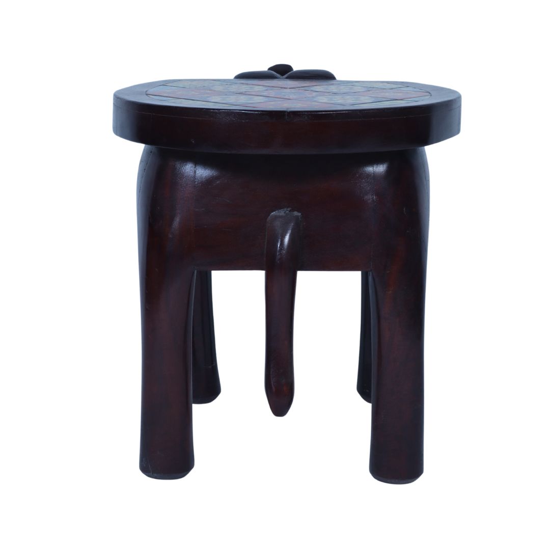 WOODEN TILE FIITED ELEPHANT STOLL SMALL