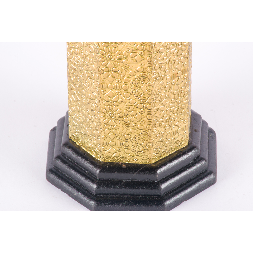 WOOD BRASS FITTED HEXAGANAL CANDLE STAND SMALL