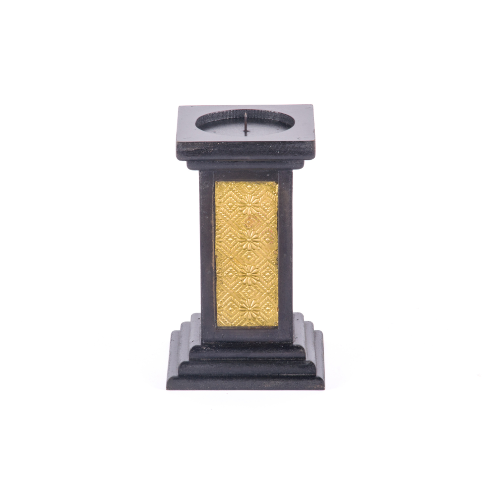 WOOD BRASS FITTED SQUARE CANDLE SMALL