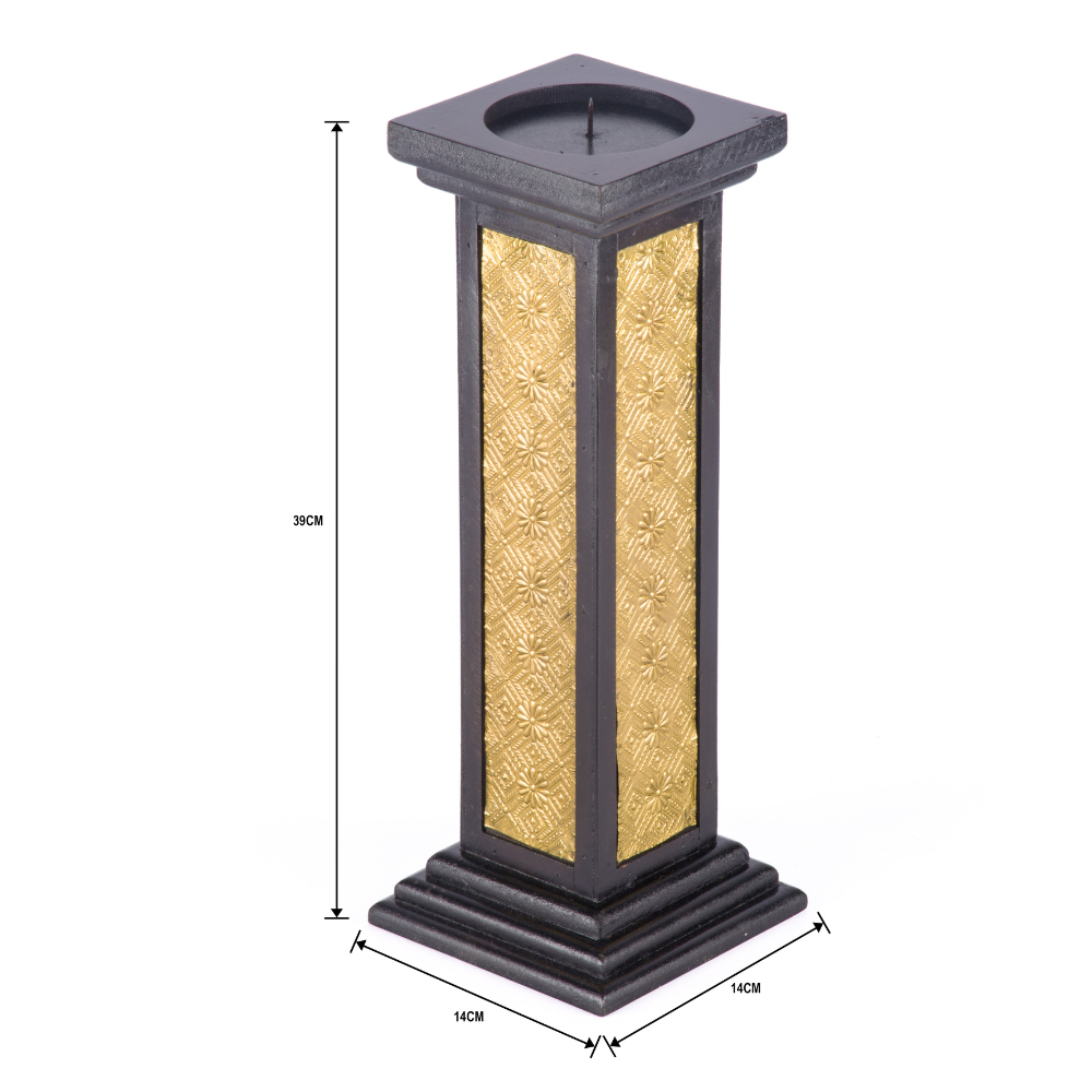 WOOD BRASS FITTED SQUARE CANDLE LARGE