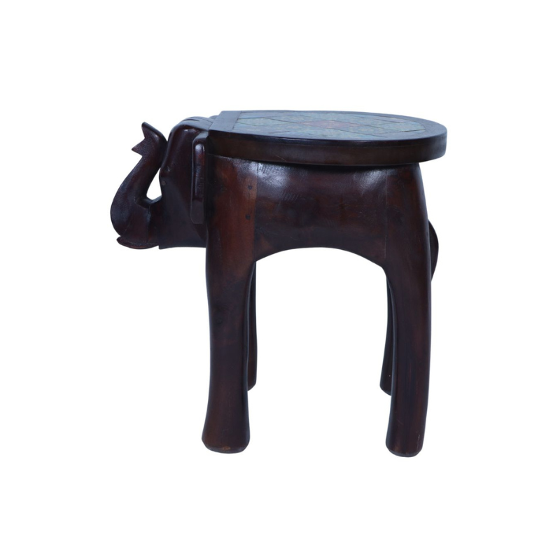 WOODEN TILE FIITED ELEPHANT STOLL LARGE