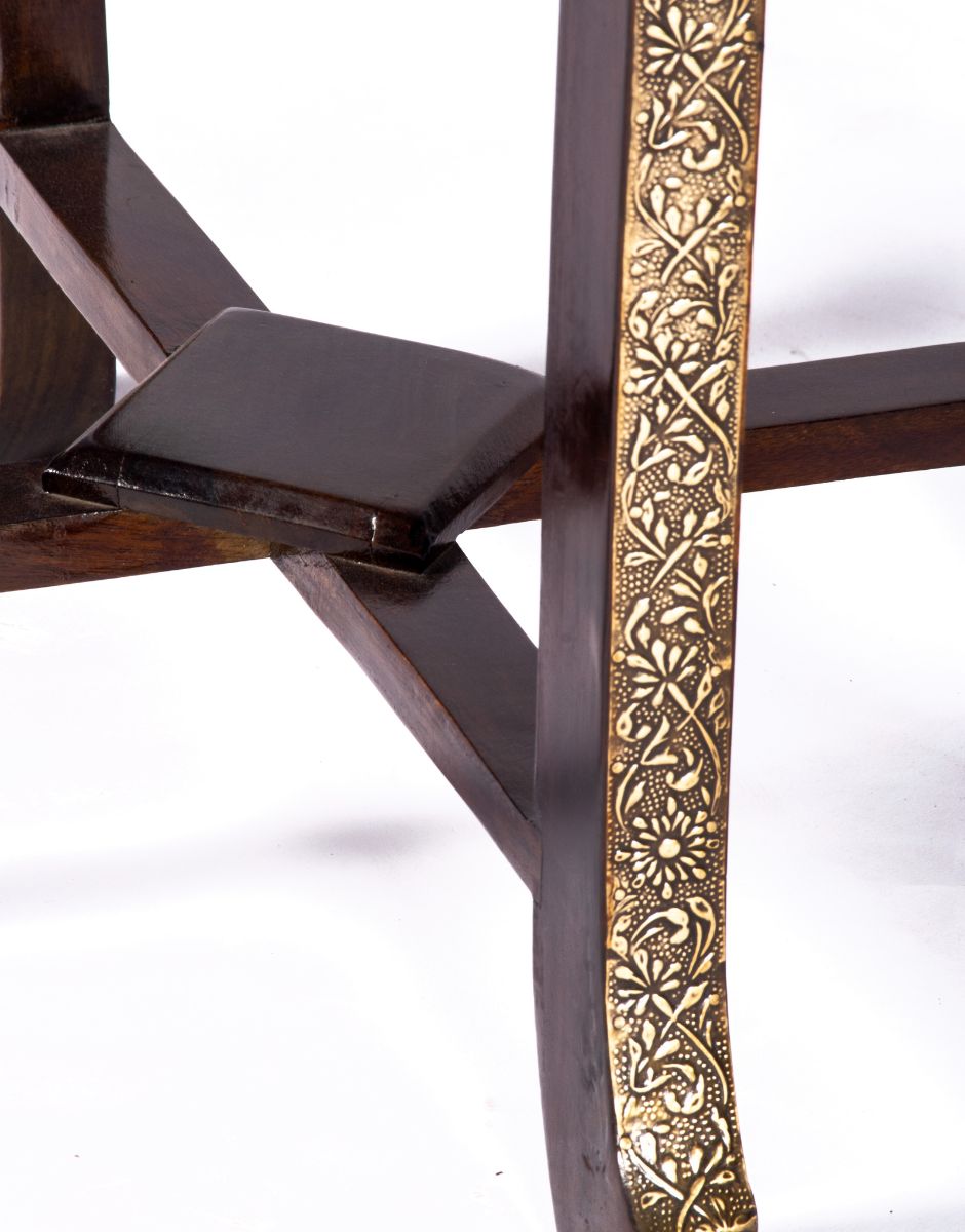 WOODEN BRASS LATTU STOOL LARGE