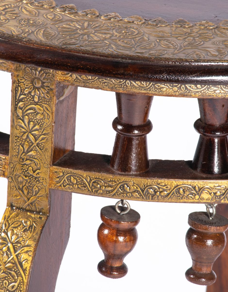 WOODEN BRASS LATTU STOOL LARGE