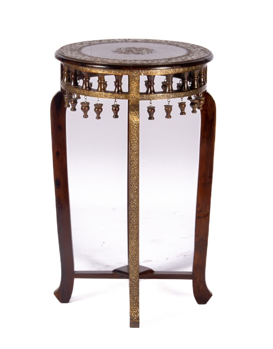 WOODEN BRASS LATTU STOOL LARGE