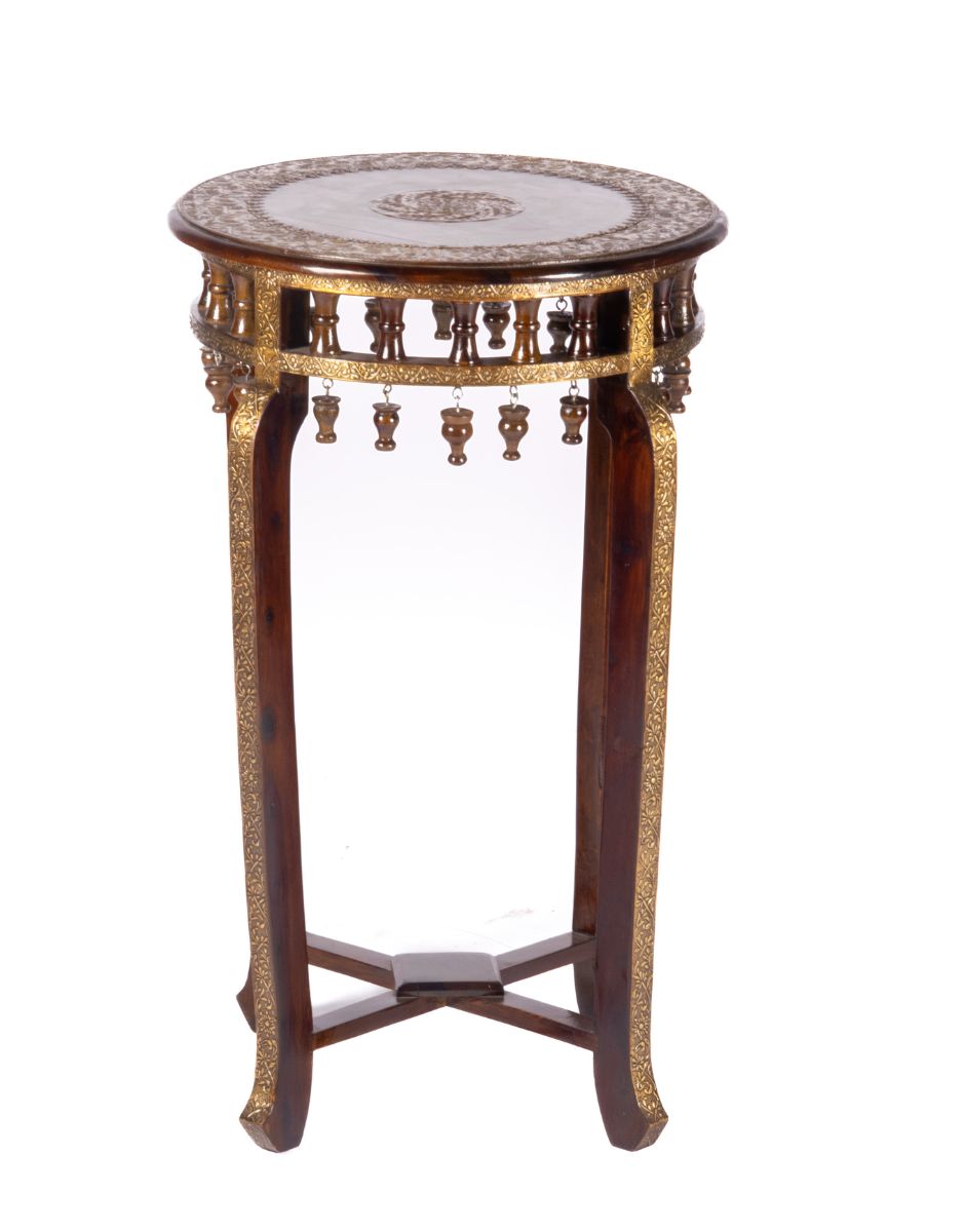 WOODEN BRASS LATTU STOOL LARGE